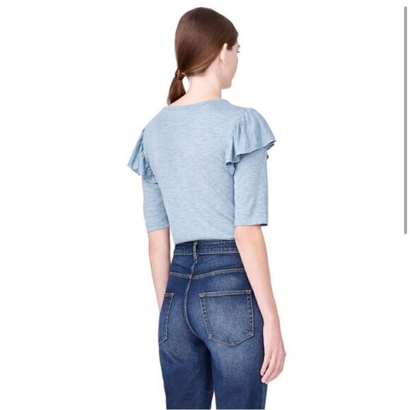 Rebecca Taylor Melange Wool Blend Ruffle Top in Glacier - Picture 2 of 8